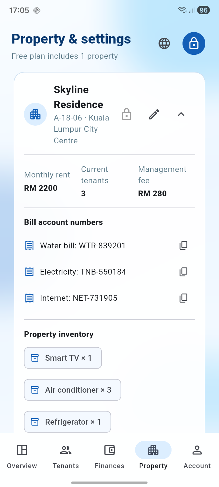 PropPilot properties screen
